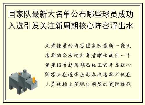 国家队最新大名单公布哪些球员成功入选引发关注新周期核心阵容浮出水面